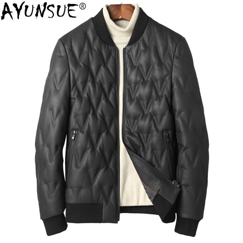 AYUNSUE 2018 Echtes Leder Jacke Männer Schaffell Mantel 90% Daunenjacke Herren Winter Baseball Jacken 4xl Chaqueta Hombre MY1301 AYUNSUE 2018 Echtes Leder Jacke Männer Schaffell Mantel 90% Daunenjacke Herren Winter Baseball Jacken 4xl Chaqueta Hombre MY1301