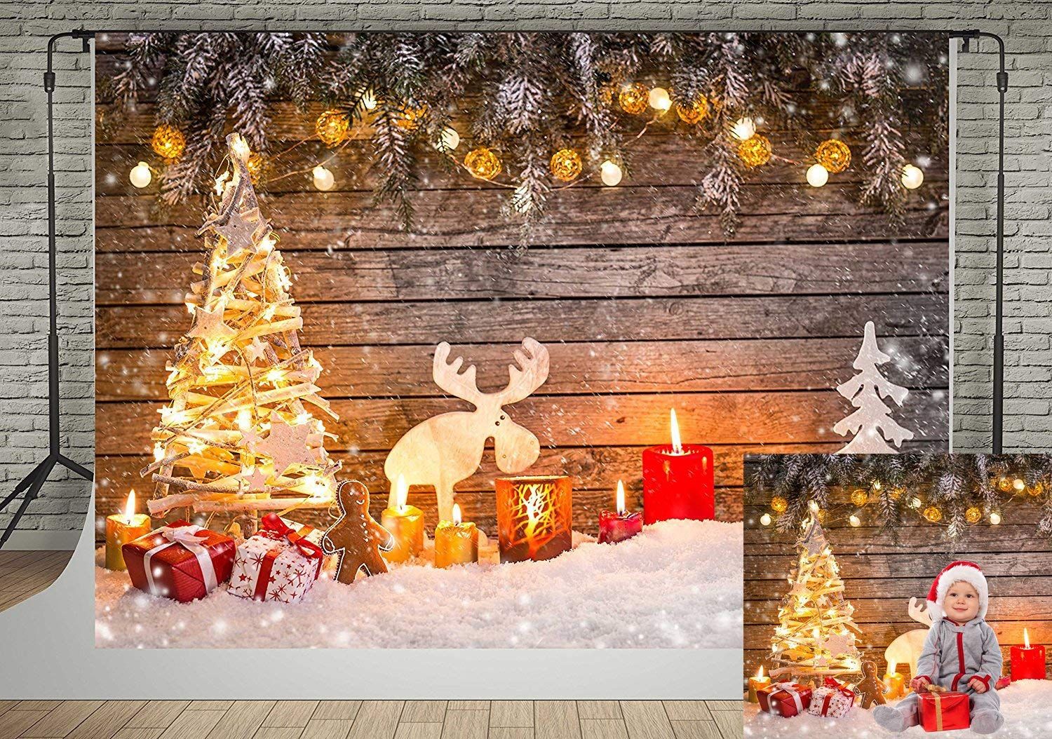 2019 Kate Christmas Photography Backdrops Wooden Wall Christmas Tree Decoration Background For