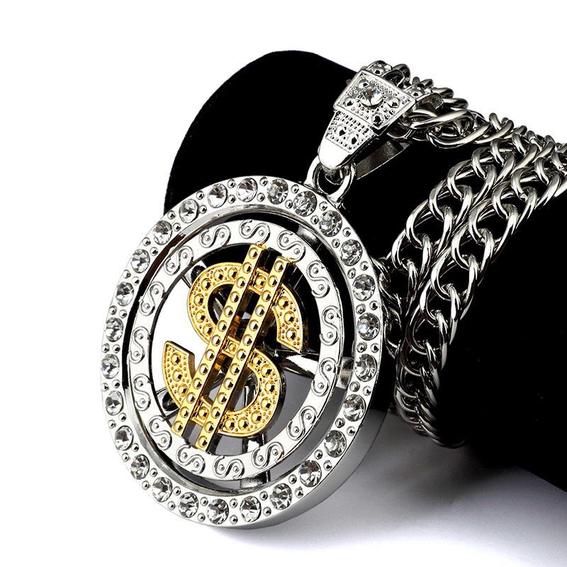 top quality silver spin dollar logo pendant necklace classic hip hop dollar logo