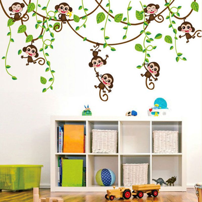 cartoon monkey wall sticker baby monkeys in the jungle tree wall