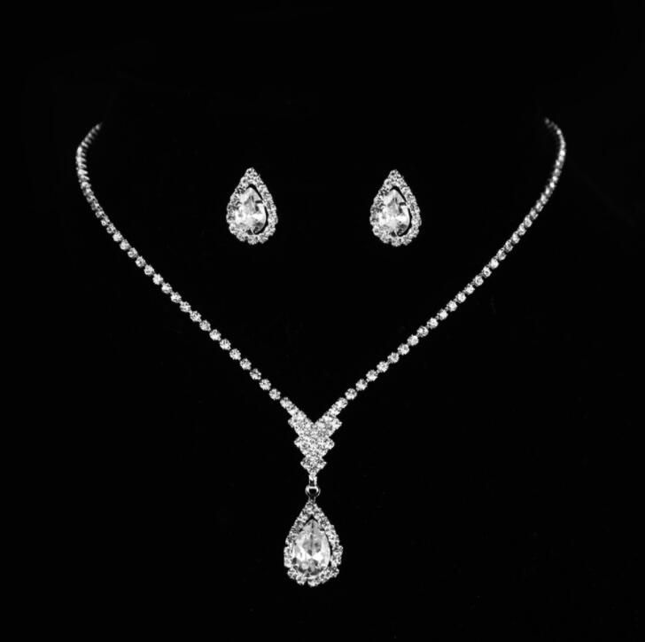 Simple Water Drop Cubic Bridal Wedding Jewelry Sets Luxury Crystal