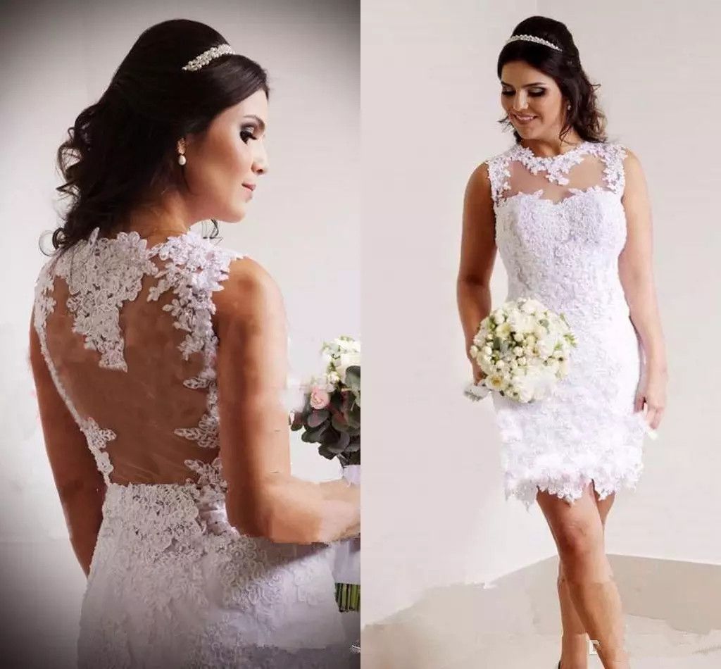 Discount Cheap Short Lace Wedding Dresses 2019 See Through Back Boho