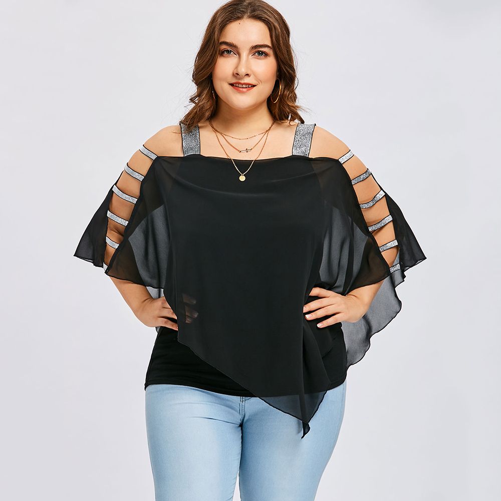 Compre Gamiss Mulheres Verão Blusas Assimétricas Plus Size Escada Corte Overlay Camisas Blusa Três Quartos Quadrados Pescoço Brilhantes Topos Femininos De Pinkcolor, $158,02 | Pt.Dhgate.Com