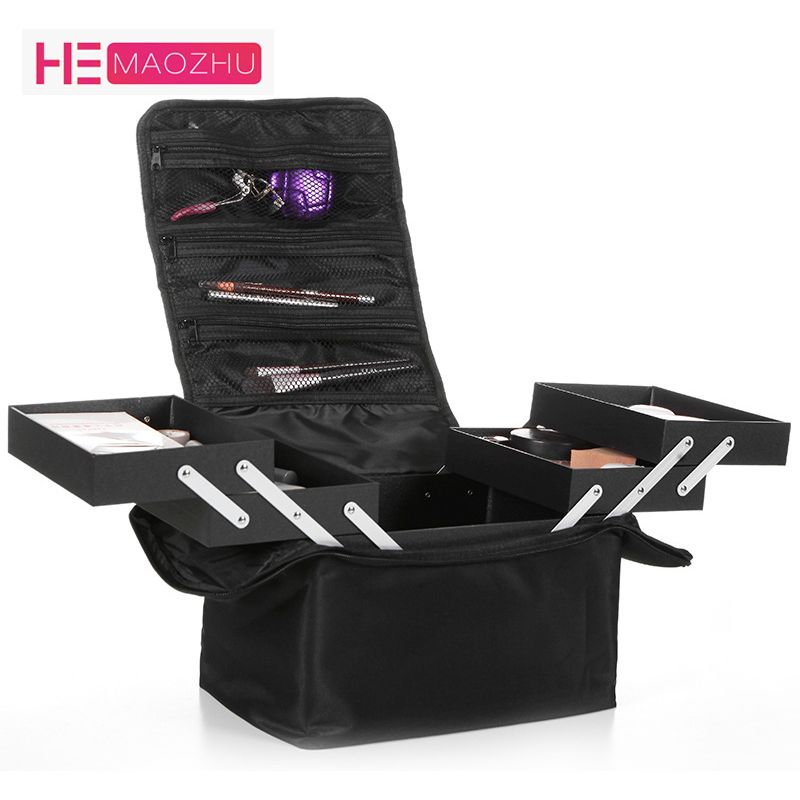 Women S Folding Professional Cosmetic Bag Portable Vanity Cases Travel Storage Box Large Capacity Makeup Kit Suitcase