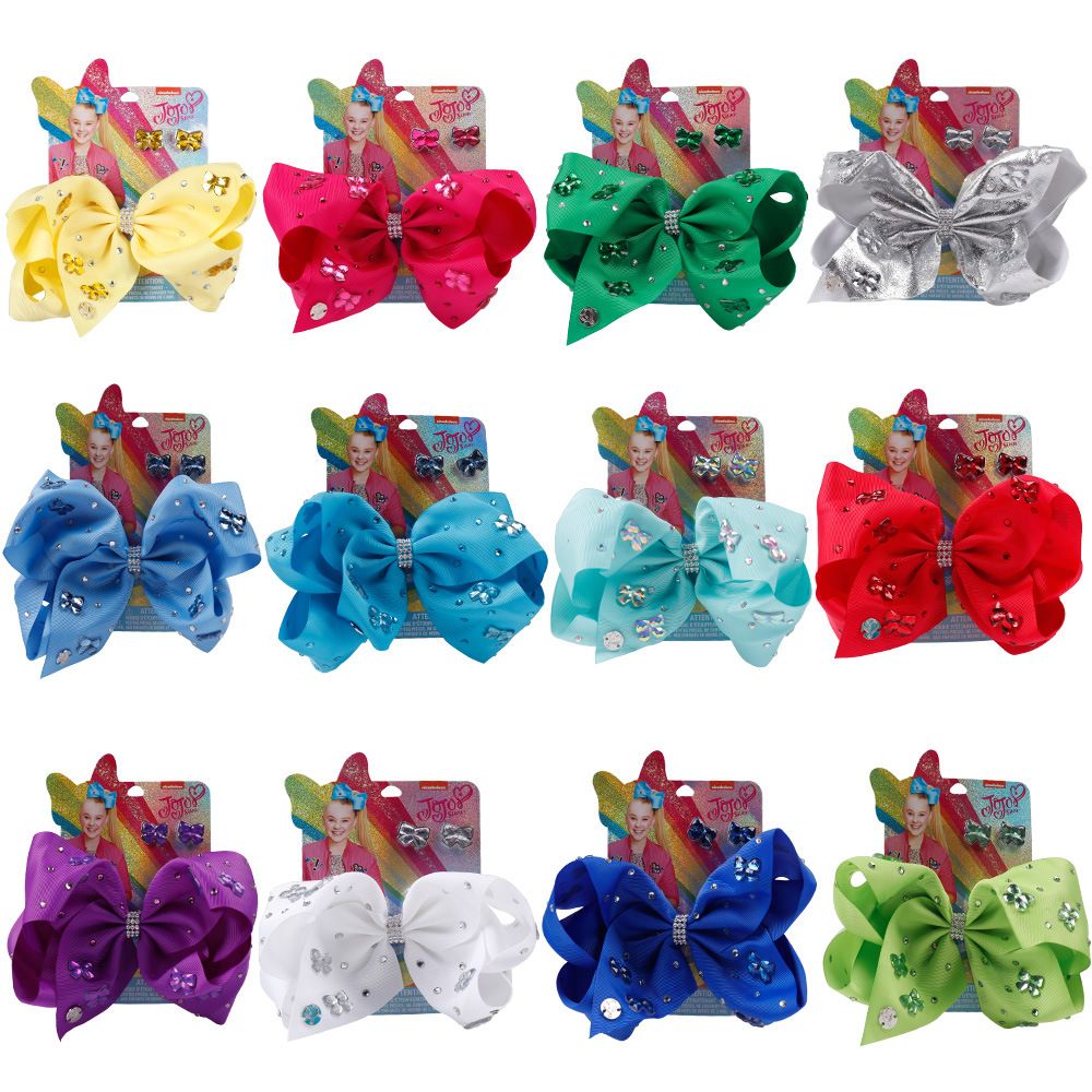 8 Inch Jojo Siwa Hair Bow With Clips & Rhinestone Ear Stud ...