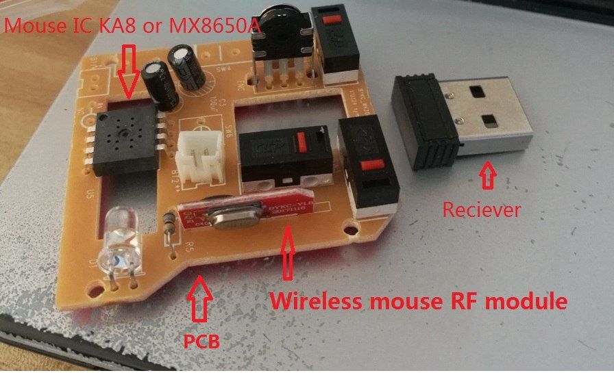 Wireless Mouse Transmitter RF Module And Receiver with Mouse PCB And Mouse IC KA8 Or MX8650A