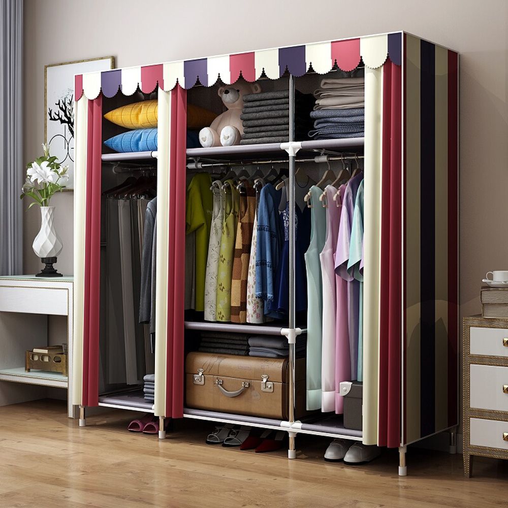 Hhaini Bold Portable Stainless Steel Clothes Closet Reinforced Hhaini Bold Portable Stainless Steel Clothes Closet Reinforced Folding Wardrobe Armoire Huge Home Rack Storage Organizer With Shelves