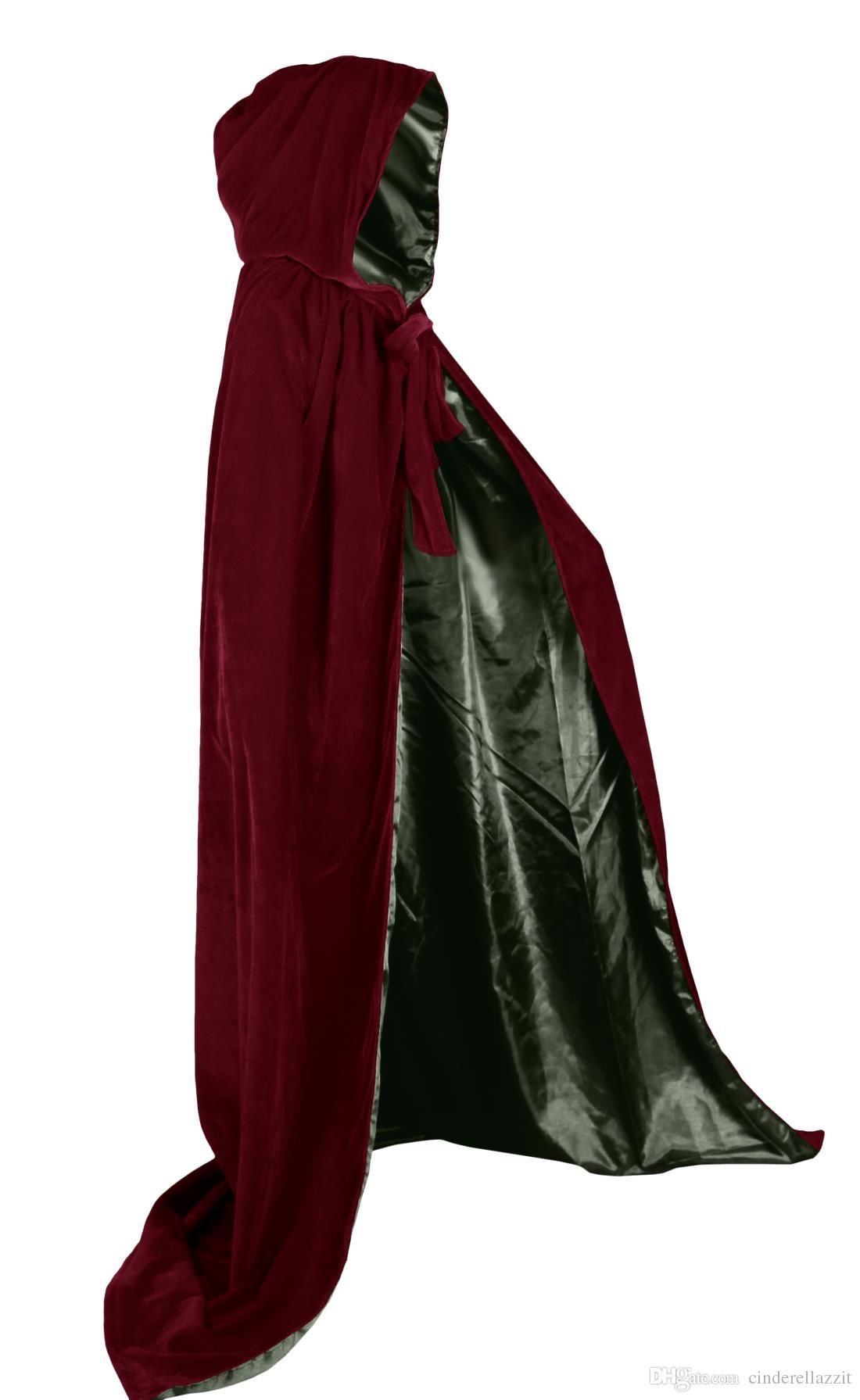 2019 Black Black Velvet Hooded Cloak Long Wedding Cape Halloween Plus Size S-XXL
