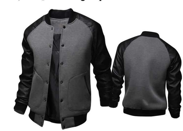 4 Colors Men Baseball Jacket Autumn Fashion Slim Black Pu Leather Sleeve Er Jaquetas Varsity Jackets