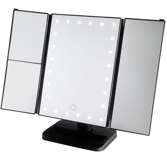 Trifold Make Up Led Mirror 24 Lighted With Touch Screen 1x 2x 3x Magnification And Usb Charging 180 Adjustable Stand For Countertop