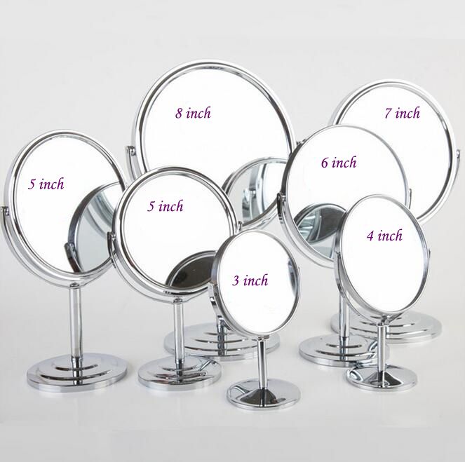 Desktop Revolving Makeup Mirror Stand For Magnifying 2x Table Desktop Revolving Makeup Mirror Stand For Magnifying 2x Table Mirrors Round Oval Double Sided Silver Metal Unusual From