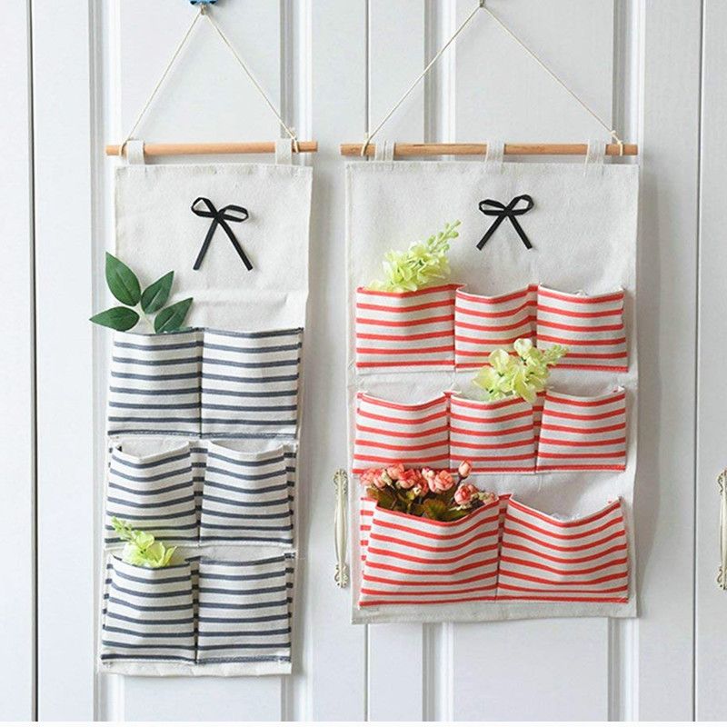 Linen Cotton Fabric Hanging Bag Over Wall Door Closet Window Storage Case Pockets 8 Pocket Organizer 0319