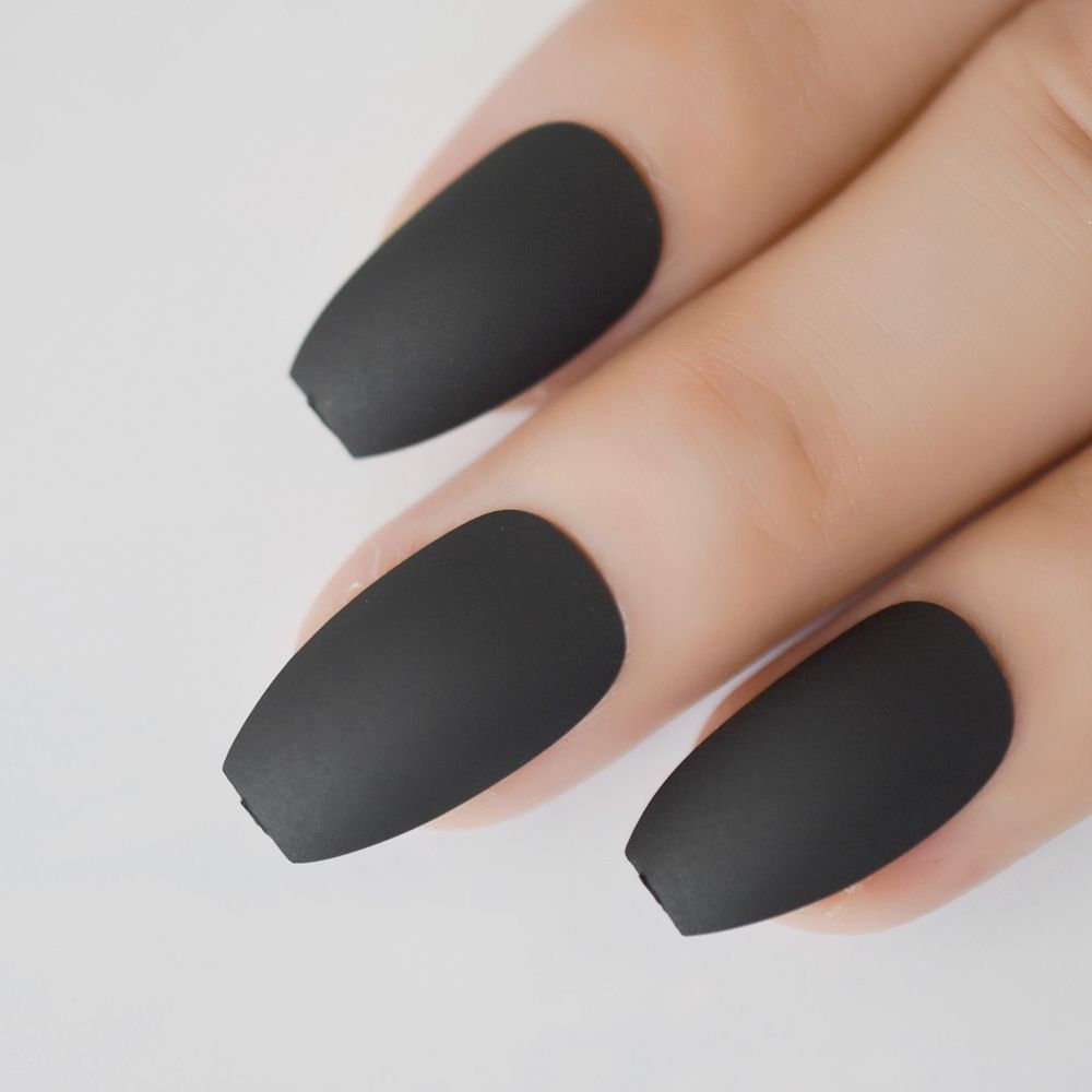 Coffin Nail Tips Classic Matte Black Gray Ballerina False Nail Full Coffin Nail Tips Classic Matte Black Gray Ballerina False Nail Full