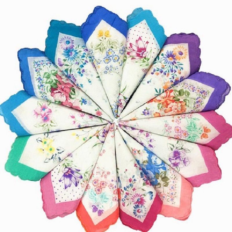 2020 Vintage Cotton Women Hankies Lace Flower Colorful Hanky Floral