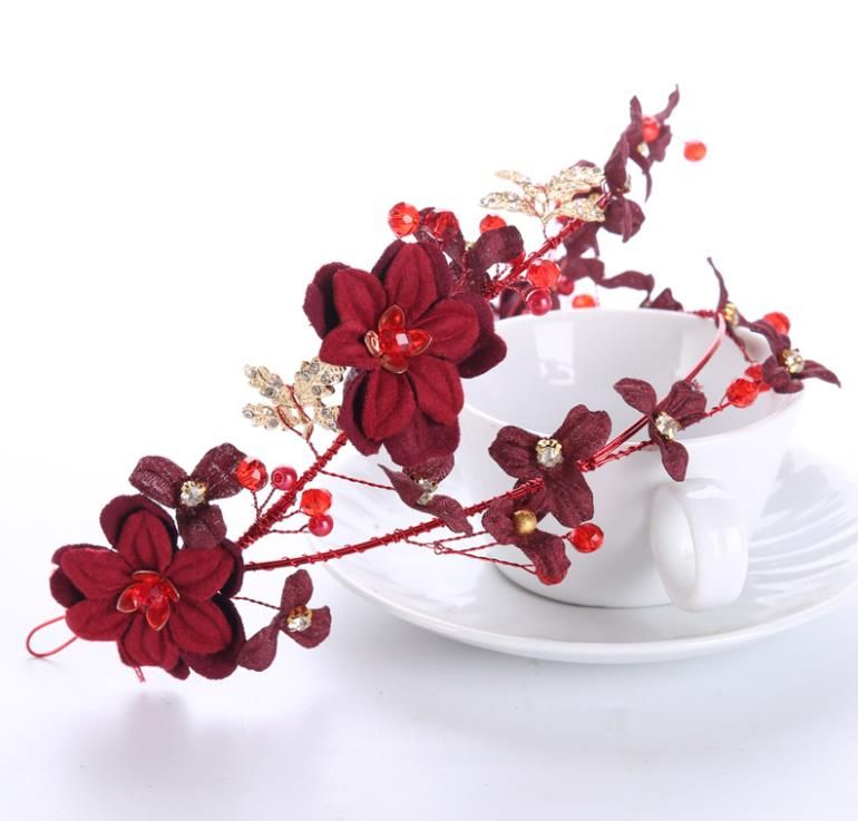 Wedding Red Flowers Bridal Headwear Wedding Wine Red Hair