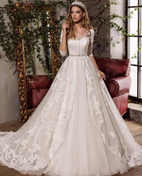 compre vestidos de novia románticos con encaje de tul 2019 vestidos