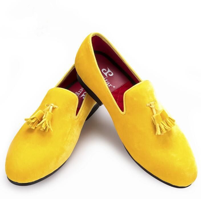 Promotion Yellow Velvet Tassel Men Dress Wedding Shoes For Events Round ...