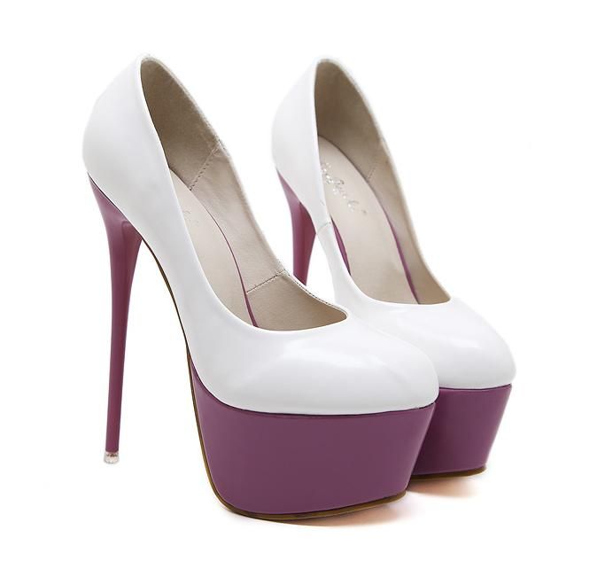 Spring Bride White Purple Wedding Shoes Round Toe Platform High