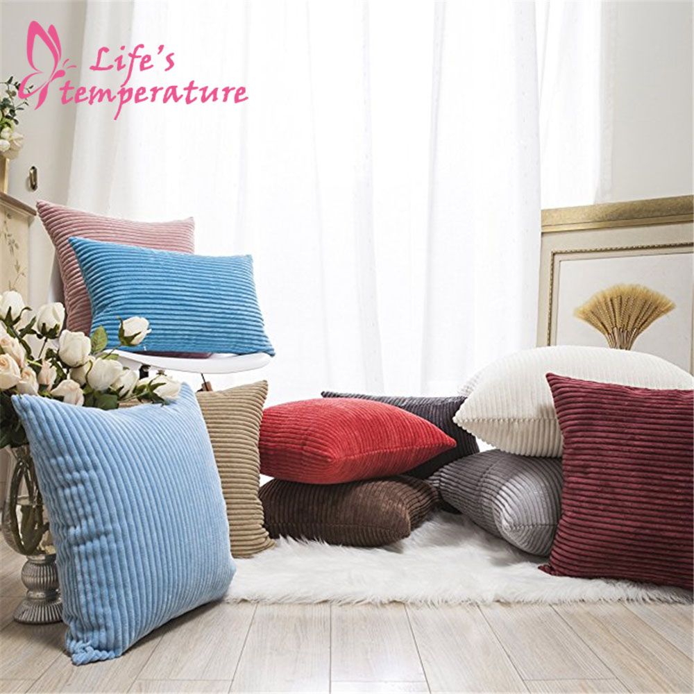 Wholesale fall decor pillow covers soft decorative striped corduroy velvet square throw pillow sofa cushion covers set for couch patio furniture replacement