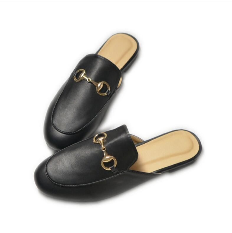 2019 Shoes Real Leather Half Slippers Women'S Leather Slippers Fashion ...