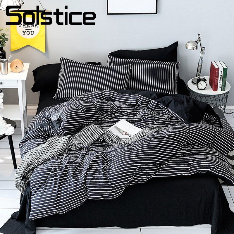 Compre Solstice Home Textile Juego De Sábanas De Raya Blanca Negra
