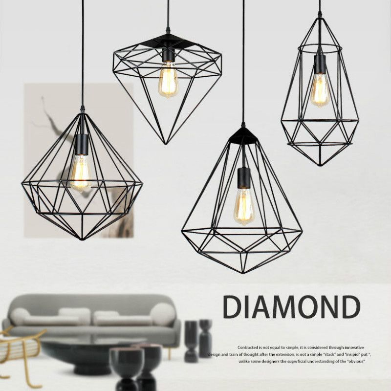 Vintage E27 Iron Net Pendant Lights Lamp Industrial Loft Wrought Vintage E27 Iron Net Pendant Lights Lamp Industrial Loft Wrought Diamond Shape Bird Cage Lampshade Hanging Lighting Fixtures Glass