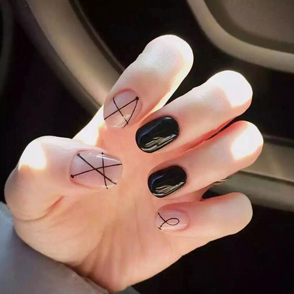 Fashion Style Pink Black Color Lines Full Set Of Fake Nail Resin Fashion Style Pink Black Color Lines Full Set Of Fake Nail Resin False Nail Art Press On Artificial Nails With Glue A113 Acrylic Nails Designs Gel Nail From ... - Fashion Style Pink Black Color Lines Full Set Of Fake Nail Resin