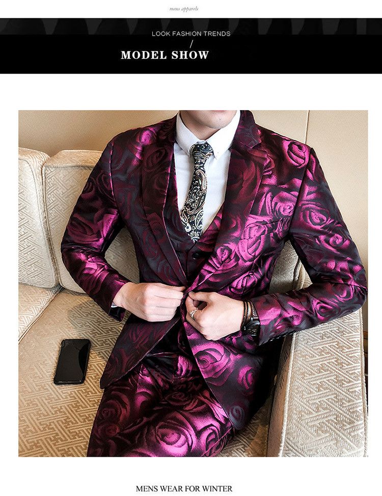 2020 Floral Suit Men 2018 Purple Rose Flower Pattern ...