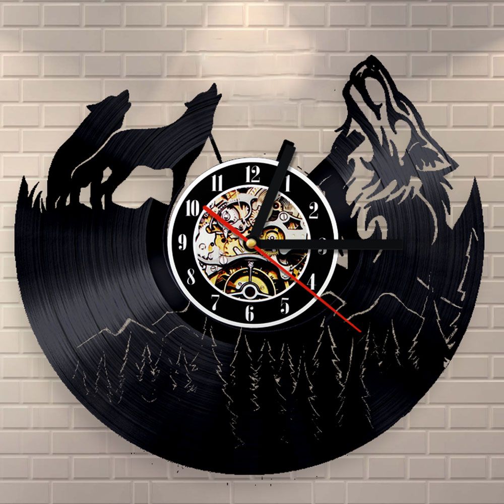 Wolf Vinyl Record Wall Clock Unique Bedroom Kitchen Wall Decor Cool