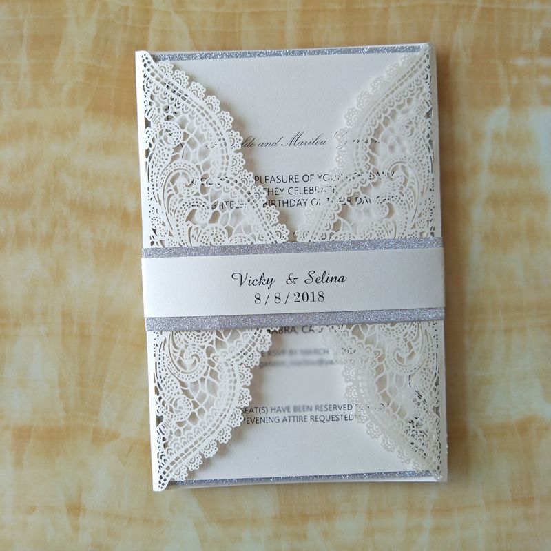 Invites Luxury Elegant Card+Envelope 50pc Party Ivory Invitations Glitter Supplies Belt Wedding Birthday Wedding  Invitation with