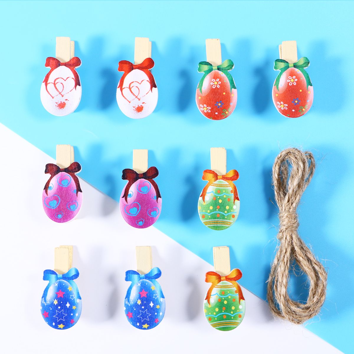 Lovely Easter Eggs Shaped Wooden Pegs Photo Clips Note Memo Card Holder