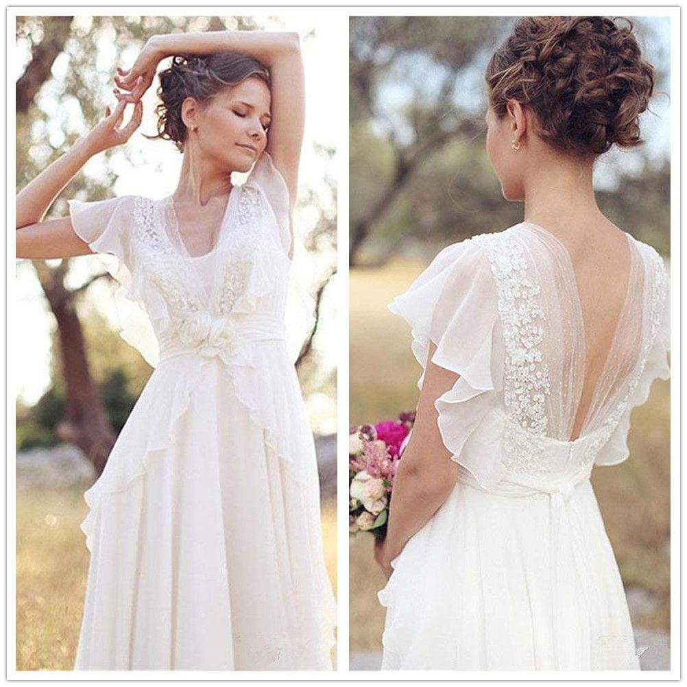 Discount 2019 Country Boho Wedding Dress Lace Chiffon Floor Length Sweetheart Vintage Wedding ...