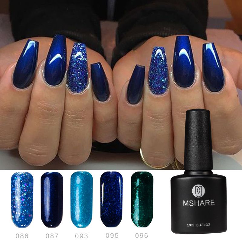 MSHARE Bling Glitter Deep Blue Black Gray Nude UV Gel Nails UV Gel Nail Varnish Vernis Semi Permanant Lak Lacquer
