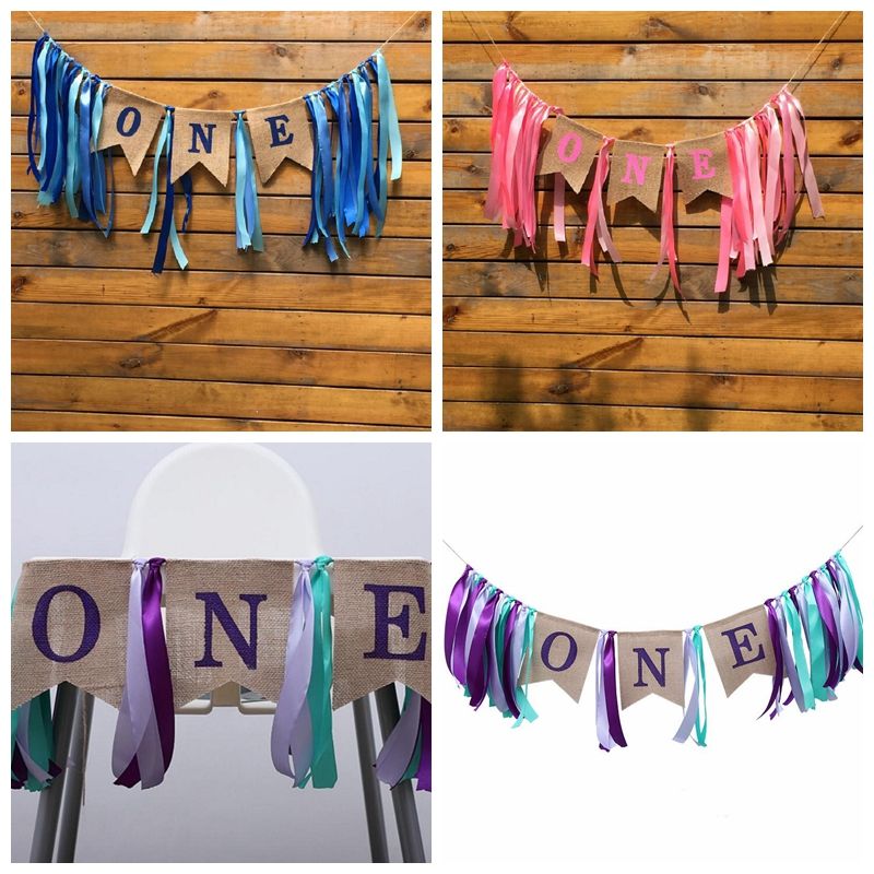 One 1st Birthday Decorations Baby First Burlap Highchair Banner