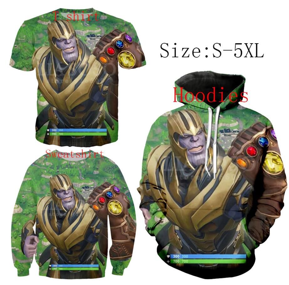 2019 hot sale new game fortnite avengers infinity war thanos 3d print t shirt hoodie sweatshirt unisex hip hop punk style autumn winter from wzlclothshoes - fortnite avengers update size