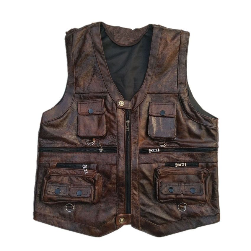 Vest Mens Leather Waistcoat Real Motorcycle With Many Vest Mens Leather Waistcoat Real Motorcycle With Many Pockets Photography Sleeveless Jacket 92 22 Piece On Streetwear S