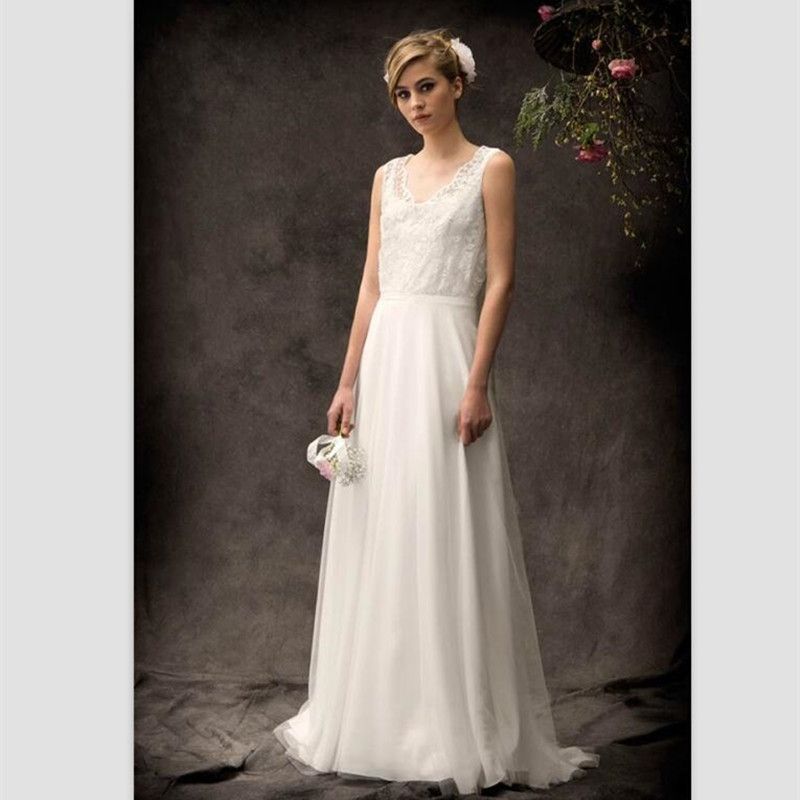 Discount 2018 Simply White Chiffon Beach Wedding Dresses Custom