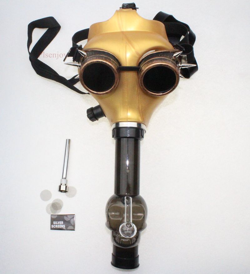 2021 Gas Mask Bong Steam Punk Golden Mask With Goggles Glass Oil Rigs