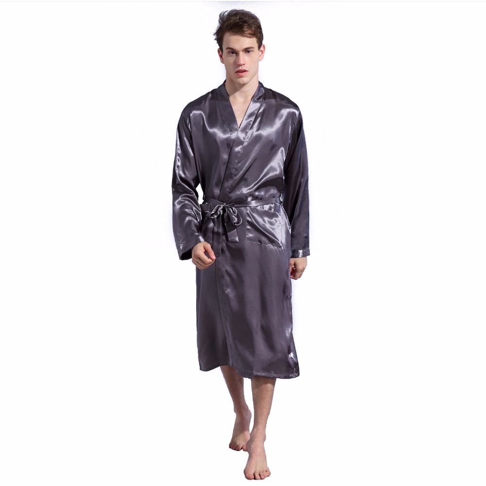 2019 Fashion Mens Long Silk Satin Pajama Bathrobe Nightgown Sleepwear Home Robe