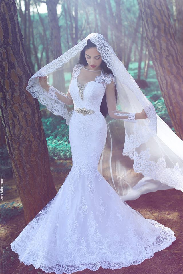 Blue and White Mermaid Wedding Dress