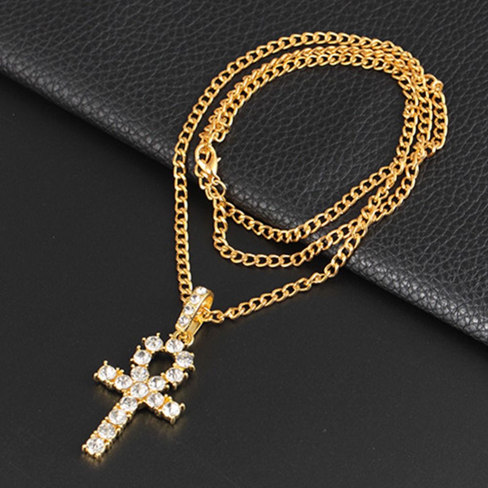 Iced Zircon Ankh Cross Pendant Gold Black Copper Cz Egyptian Key Of Life Necklace Men Women Hip Hop Jewelry 281386