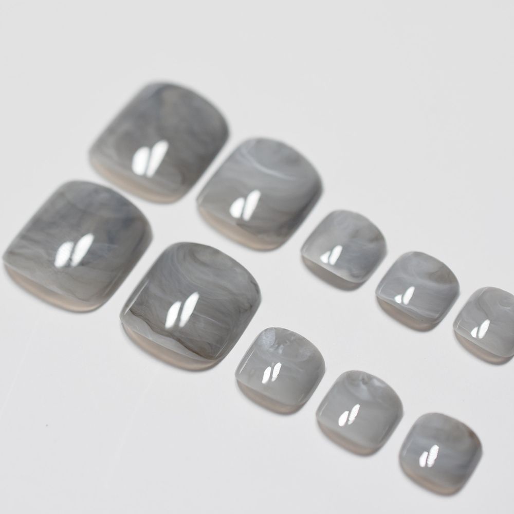 Fashion Marble Toenails Grey Shiny Short Fake Toes Nail Uv Gel Nails