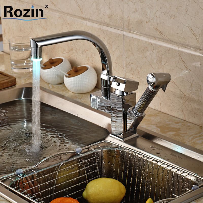 2018 Chrome Finished Color Changing Led Pull Out Kitchen Faucet 2018 Chrome Finished Color Changing Led Pull Out Kitchen Faucet Single Handle Mixer Tap With Side Sprayer From Beijiguang719 149 55 Dhgate Com