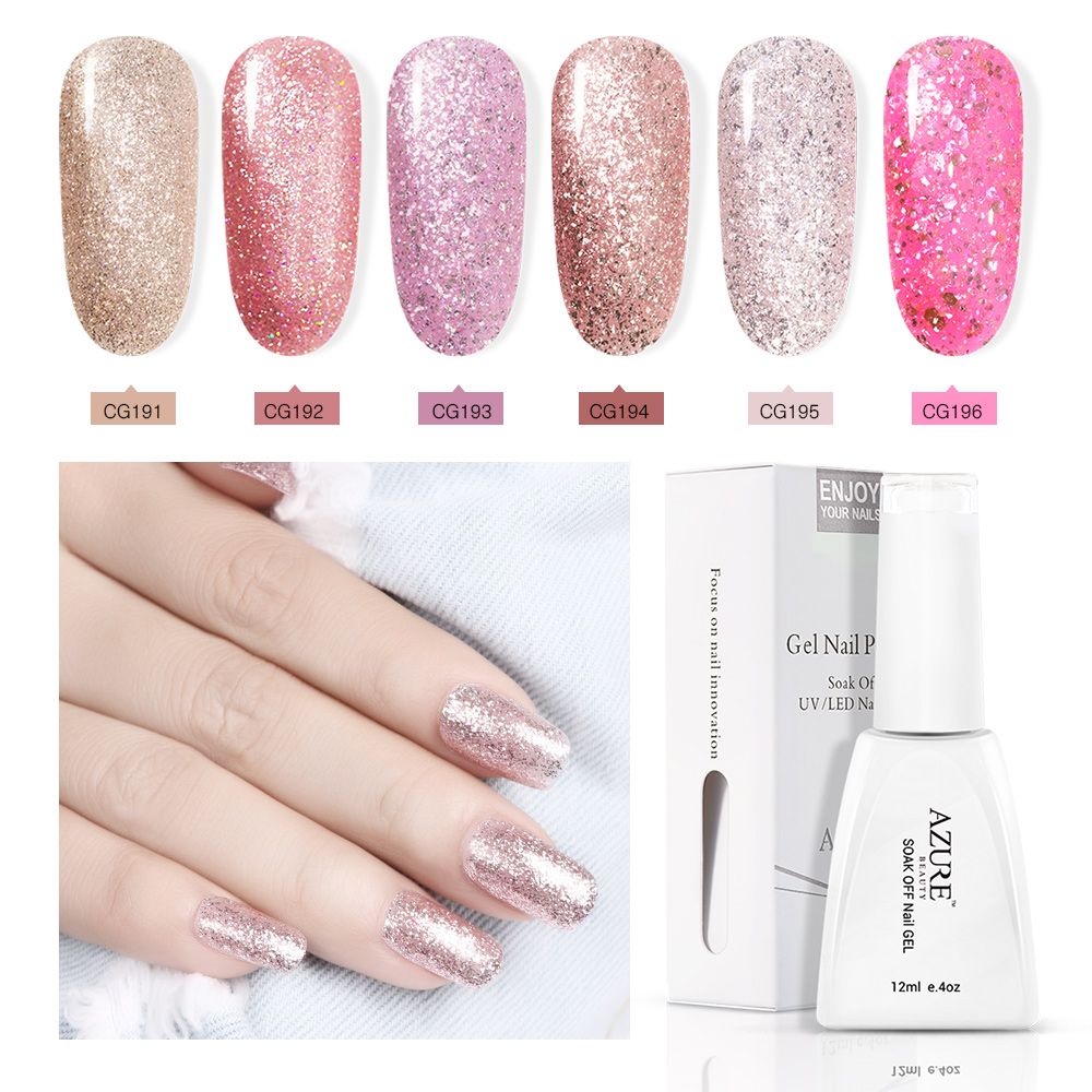 Acquista Azure 12ml Gel Unghie In Oro Rosa Primer Gel Glitter