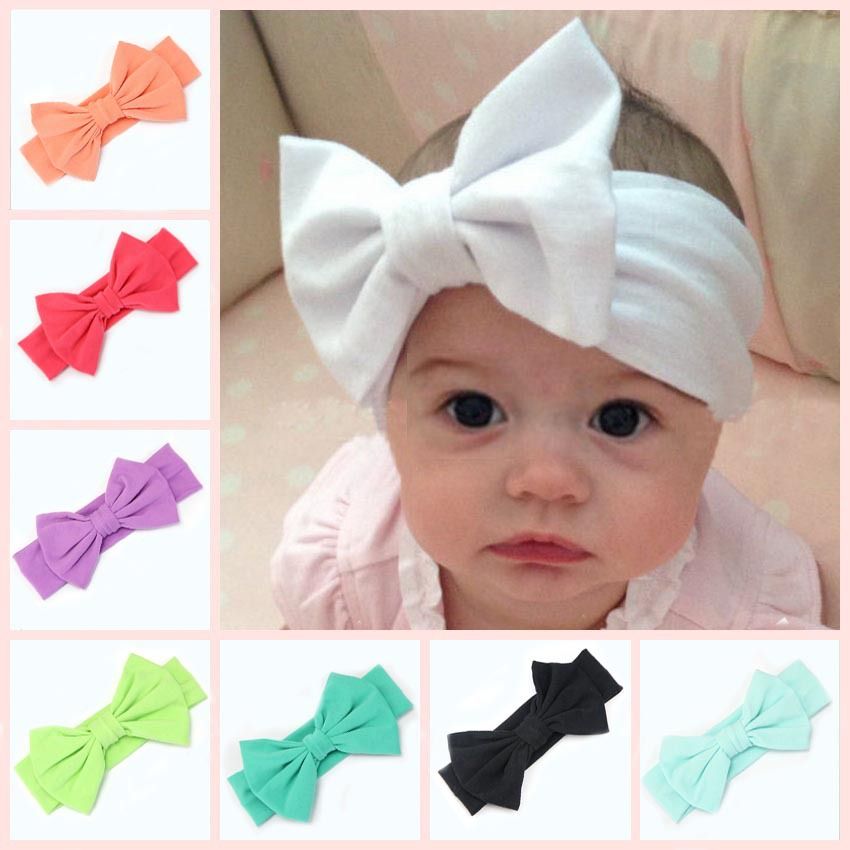 New Cotton Elastic Newborn Baby Girls Solid Color Headband Bowknot