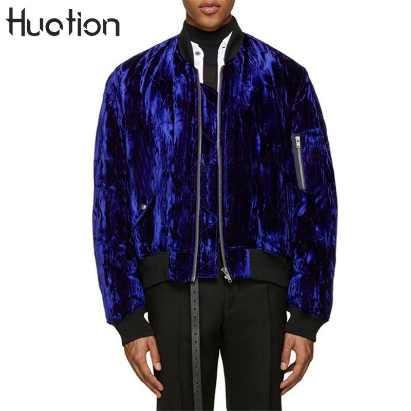 Huation Hip Hop Male Streetwear Bomber Jacket Men Glitter Velvet Coat
