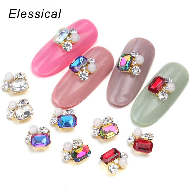 Elesscal Alloy Glitter 3d Nail Art Decorations Octagon Clear