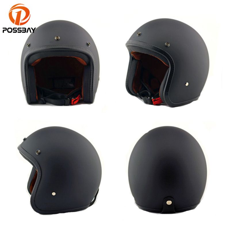 Possbay Retro Motorcycle Helmet Vintage Scooter Helmet Men Black Abs