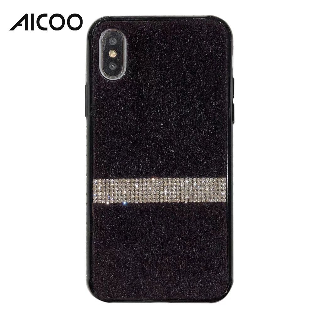 luxury bling rhinestone diamond fur furry leather hybrid pc tpu