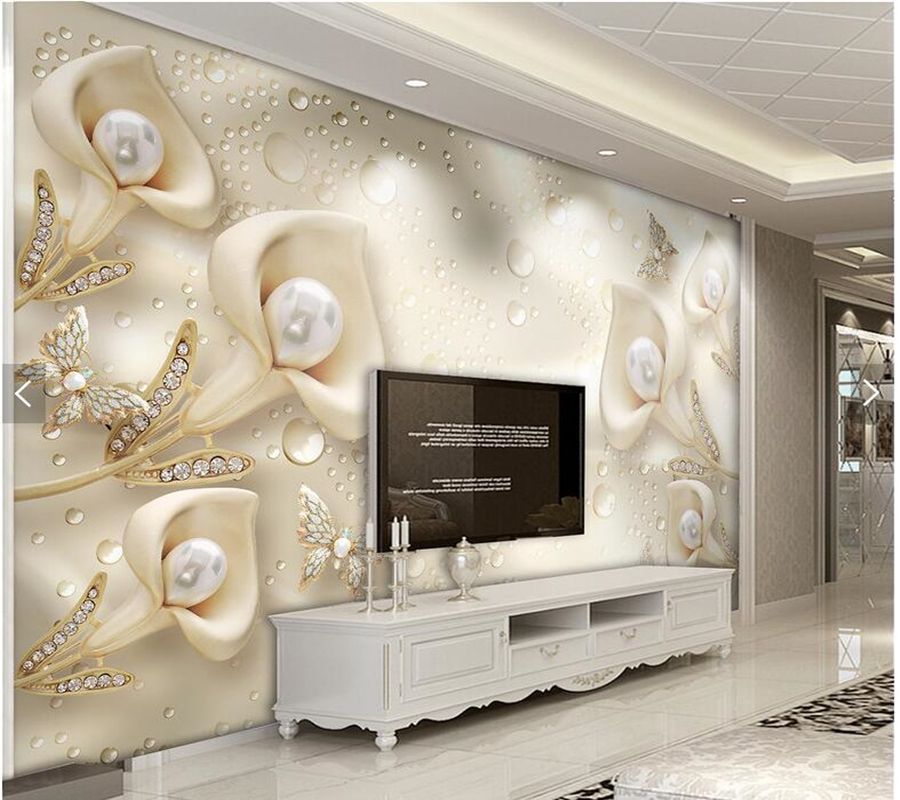 Custom Papel De Parede 3d Calla Lily Butterfly Murals For Living